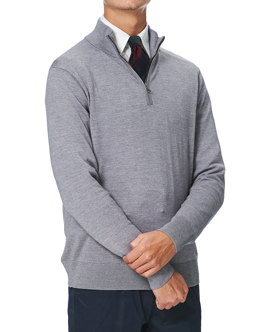 Herre | Trøjer | Brooks Brothers | Washable Merino Wool Half Zip Heather Grey