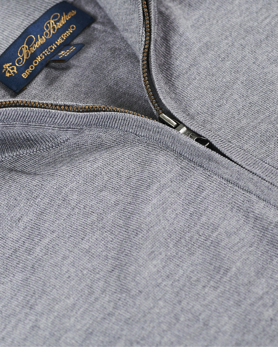 Herre | Trøjer | Brooks Brothers | Washable Merino Wool Half Zip Heather Grey