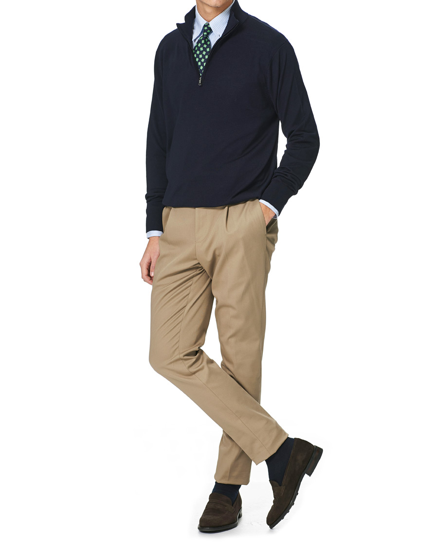 Herre | Trøjer | Brooks Brothers | Washable Merino Wool Half Zip Navy