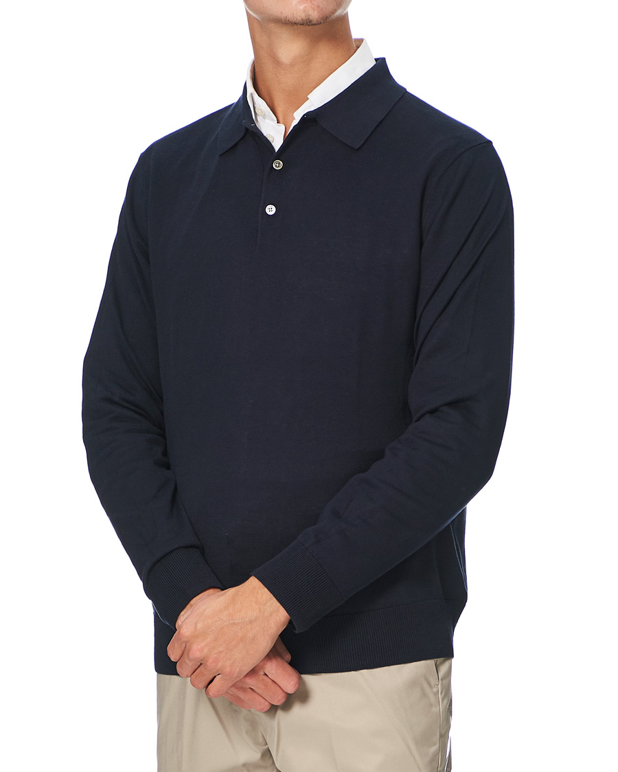 Herre | Trøjer | Brooks Brothers | Cotton/Silk Knitted Polo Navy