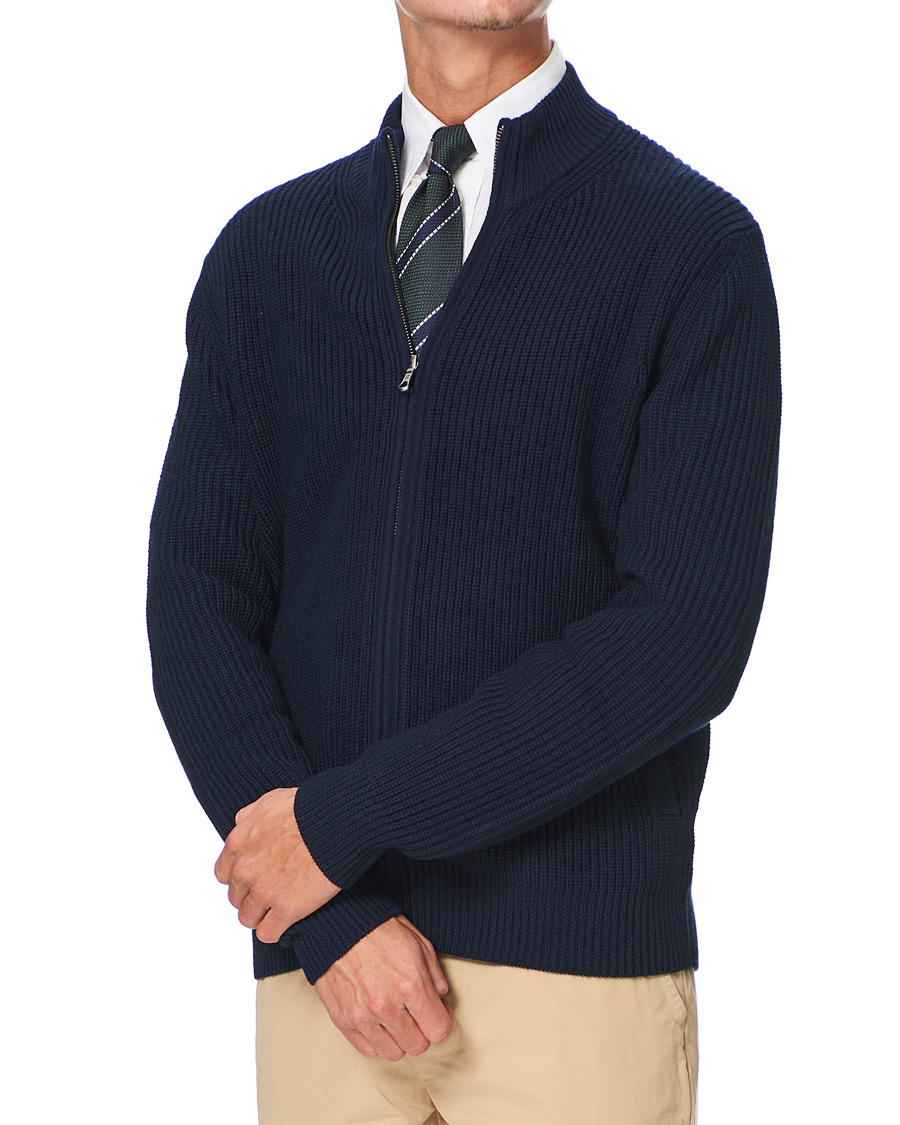 Herre | Trøjer | Brooks Brothers | Shaker Stitch Full Zip Navy