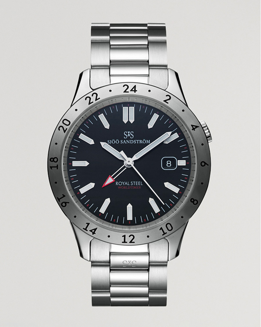 Herre | Sjöö Sandström Royal Steel Worldtimer 36mm Black with Steel | Sjöö Sandström | Royal Steel Worldtimer 36mm Black with Steel