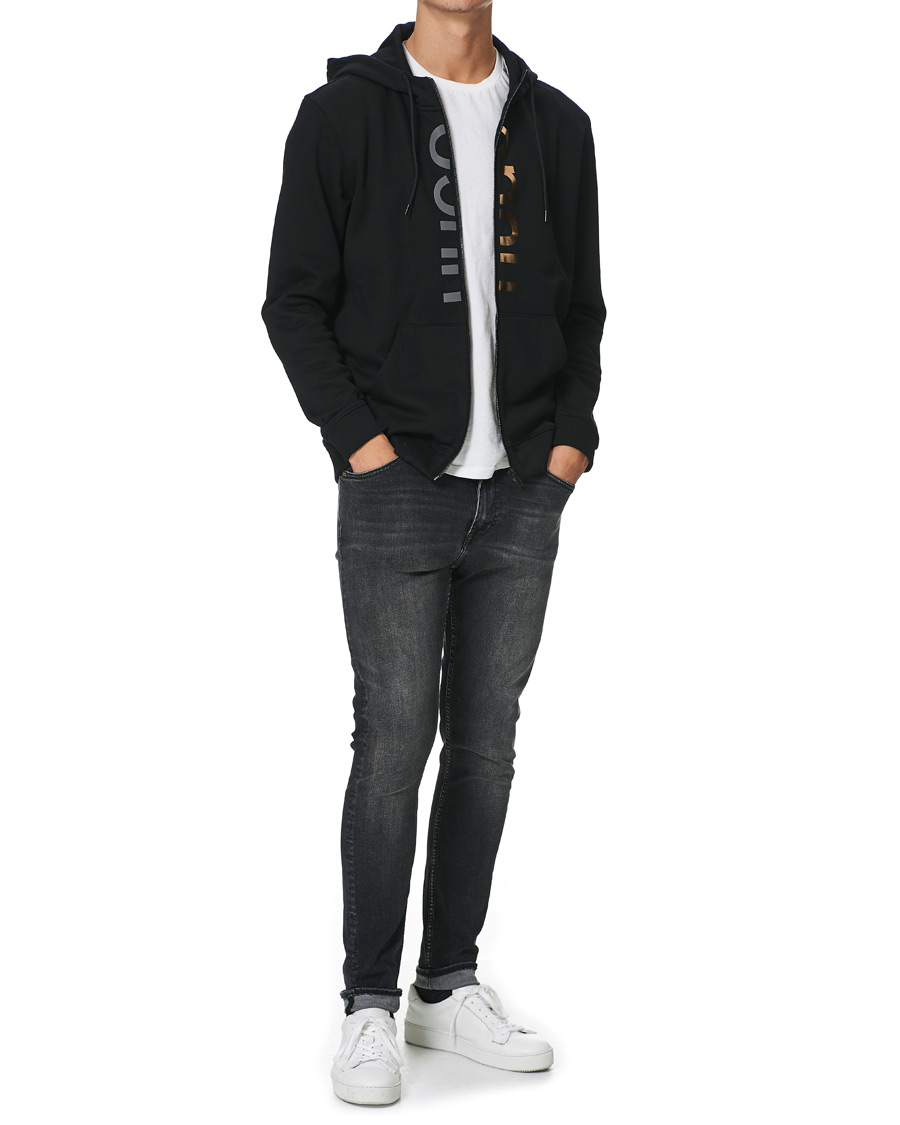 Herre | Trøjer | HUGO | Dellar Glossy Logo Full Zip Hoodie Black