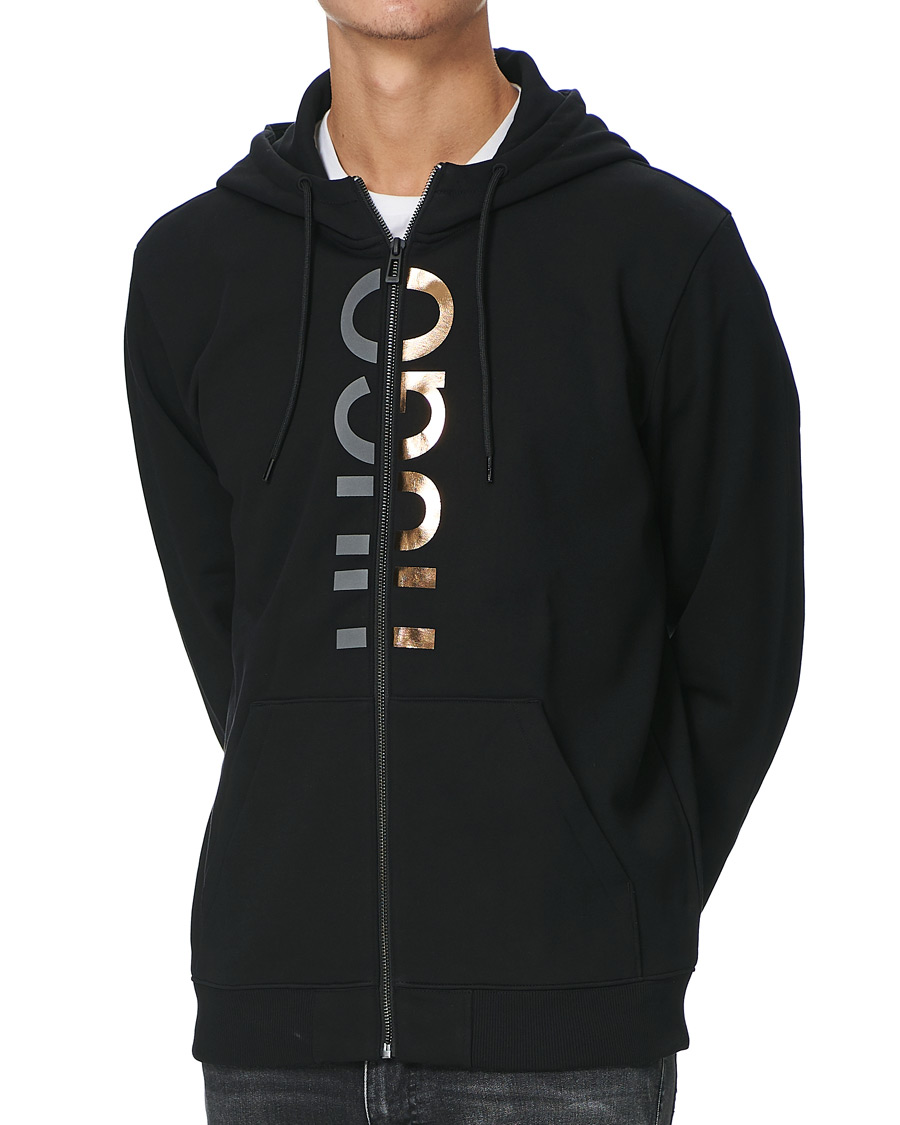 Herre | Trøjer | HUGO | Dellar Glossy Logo Full Zip Hoodie Black