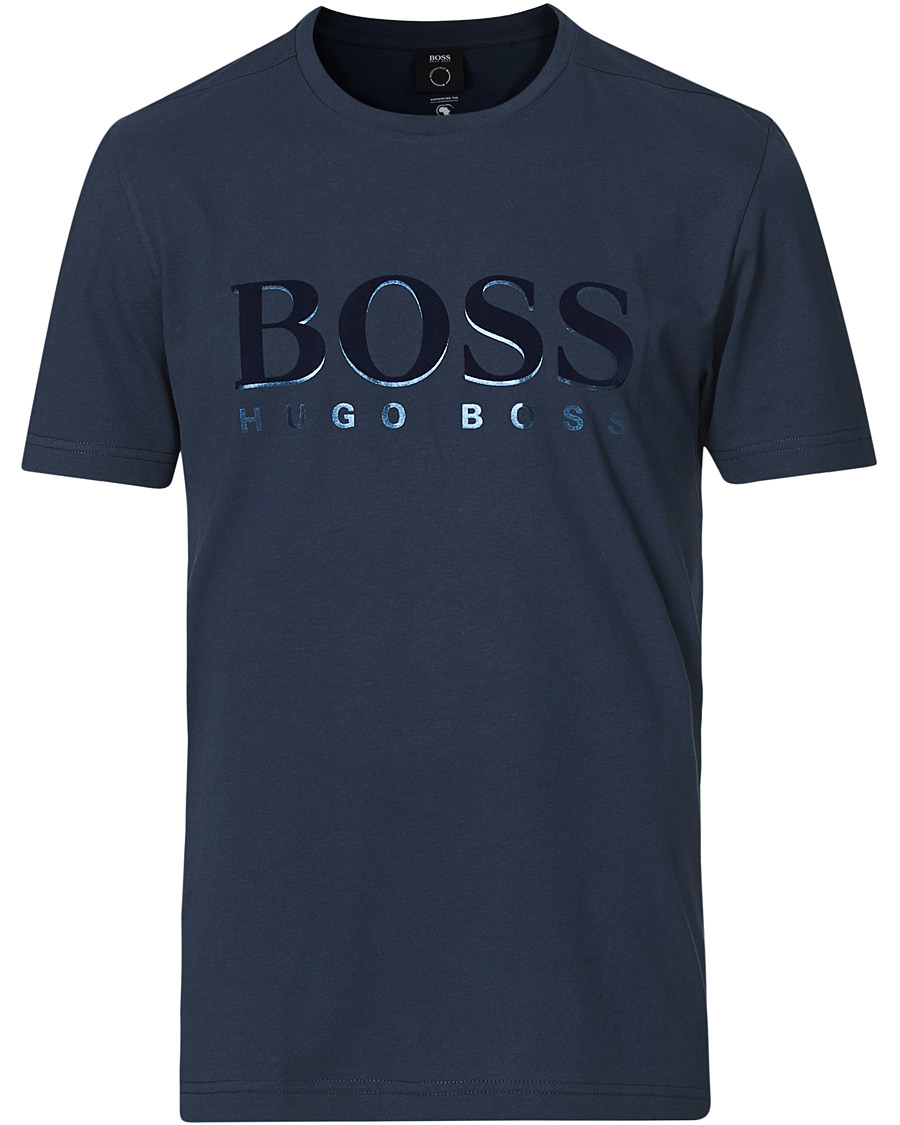 Herre | T-Shirts | BOSS GREEN | BOSS Athleisure Velour Logo Crew Neck Tee Navy