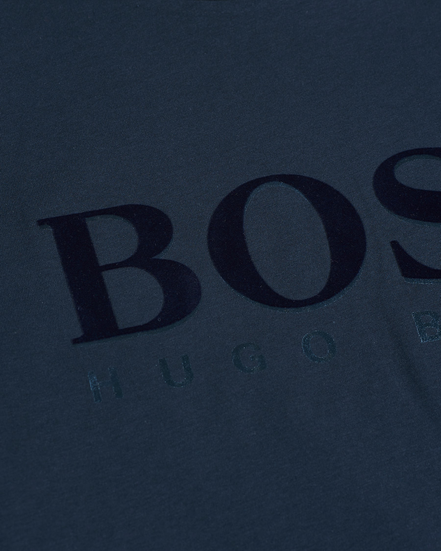 Herre | T-Shirts | BOSS GREEN | BOSS Athleisure Velour Logo Crew Neck Tee Navy