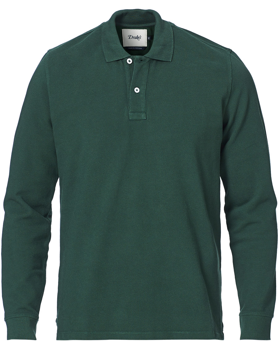 Herre | Trøjer | Drake's | Long Sleeve Pique Polo New Forest Green
