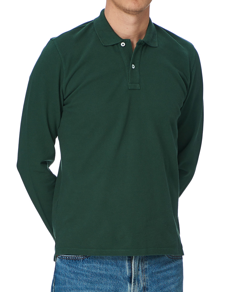 Herre | Trøjer | Drake's | Long Sleeve Pique Polo New Forest Green