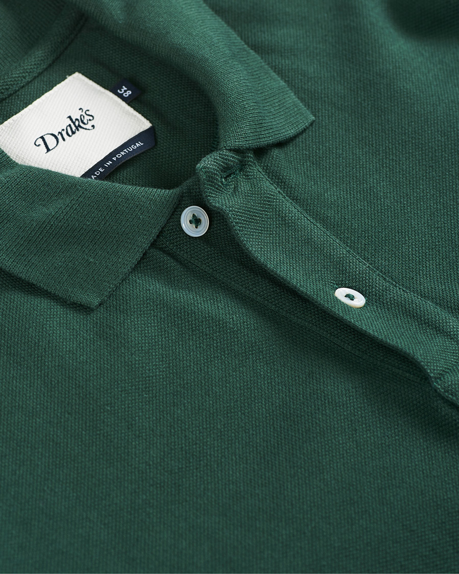Herre | Trøjer | Drake's | Long Sleeve Pique Polo New Forest Green