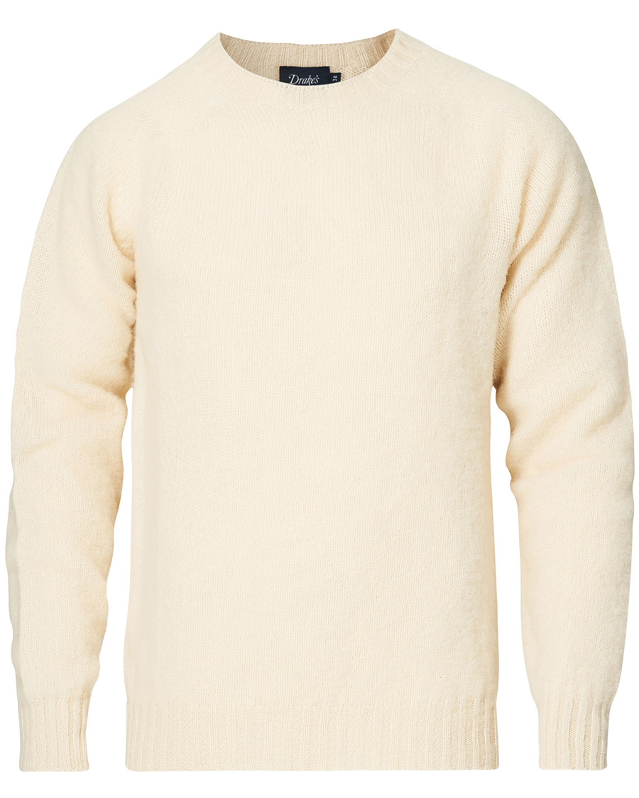 Herre | Trøjer | Drake's | Shetland Crew Neck Jumper Ecru