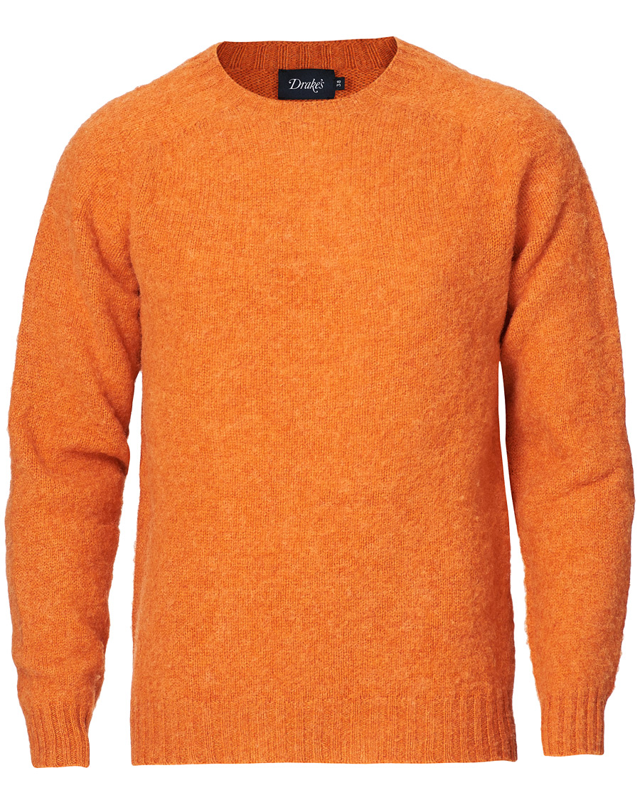 Herre | Trøjer | Drake's | Shetland Crew Neck Jumper Orange Peel