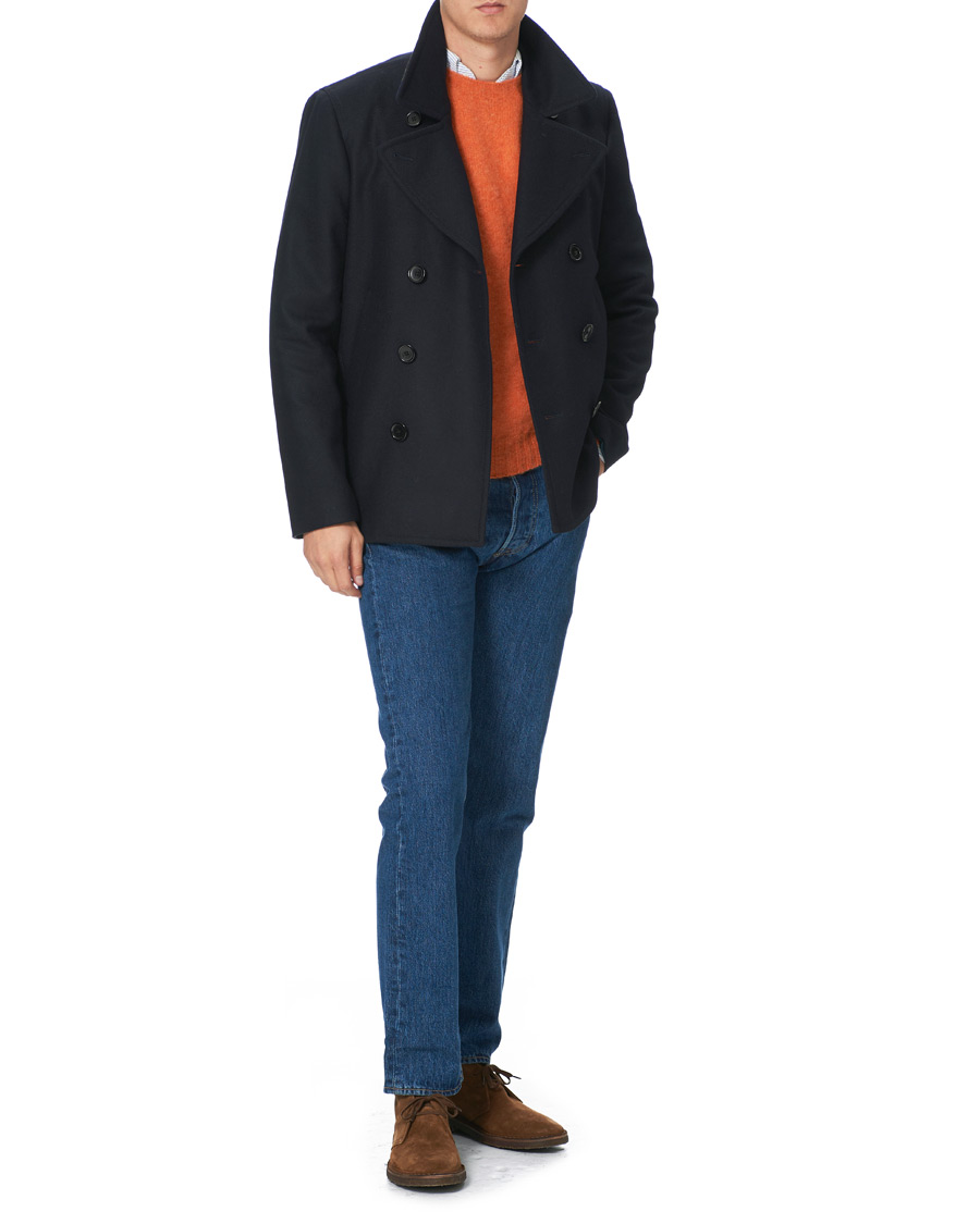 Herre | Trøjer | Drake's | Shetland Crew Neck Jumper Orange Peel