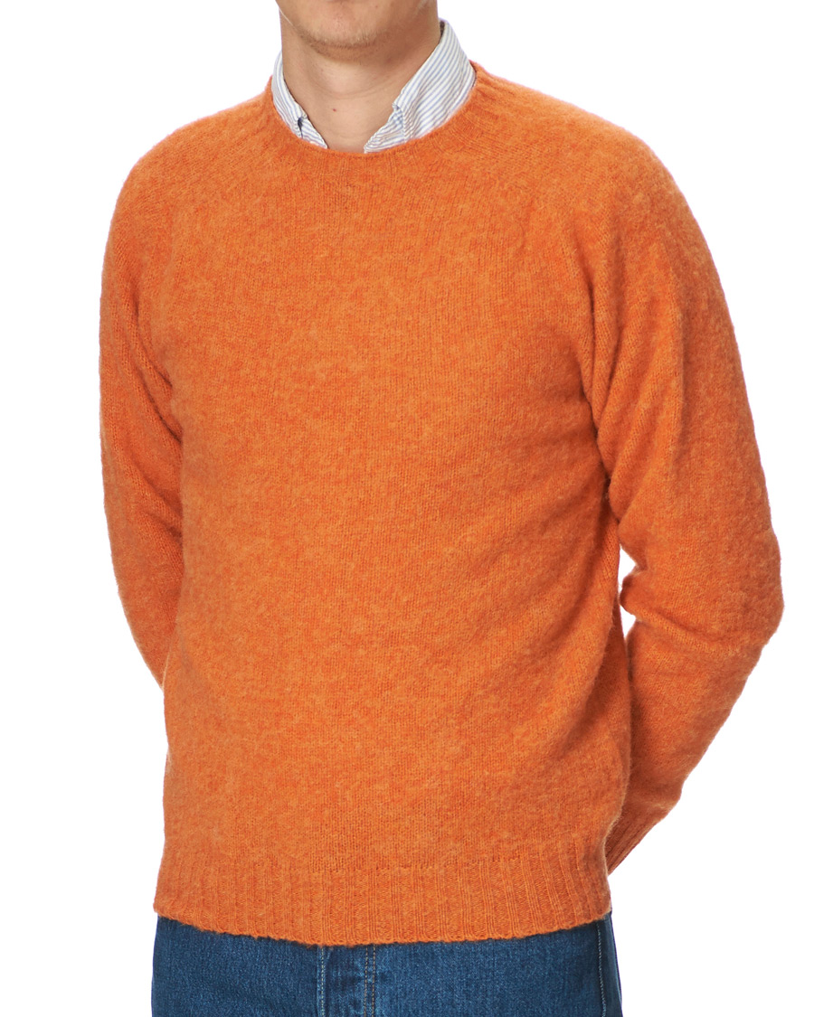 Herre | Trøjer | Drake's | Shetland Crew Neck Jumper Orange Peel