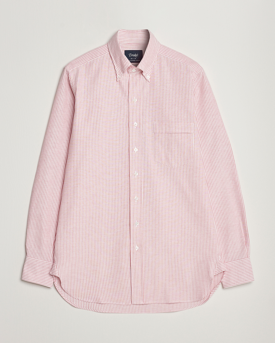 Herre | Skjorter | Drake's | Striped Button Down Oxford Shirt White/Red