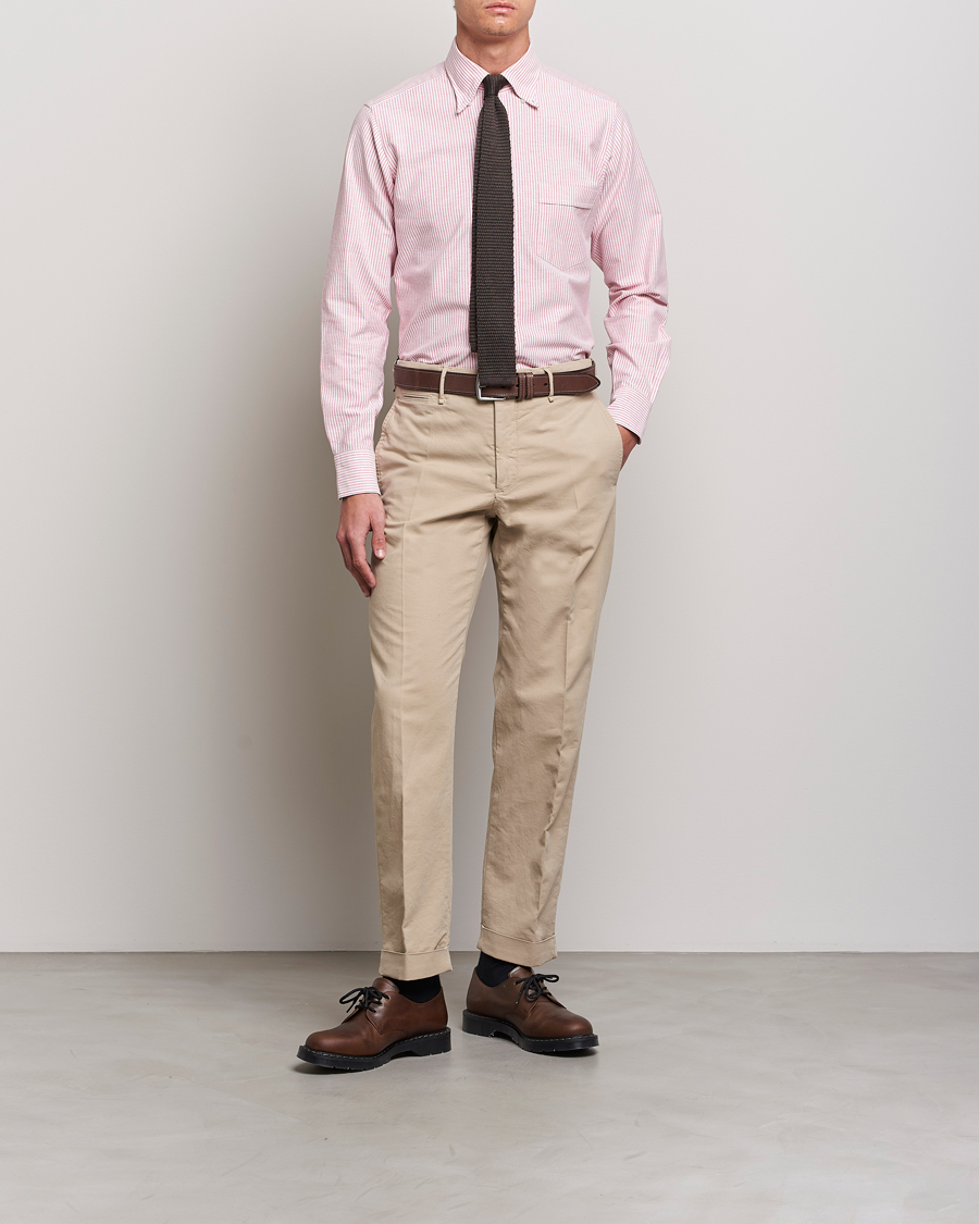 Herre | Skjorter | Drake's | Striped Button Down Oxford Shirt White/Red