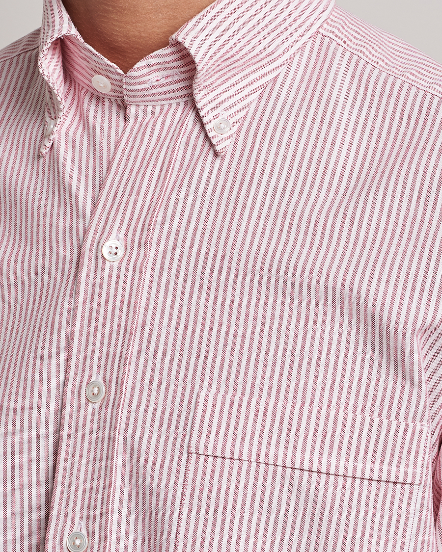 Herre | Skjorter | Drake's | Striped Button Down Oxford Shirt White/Red