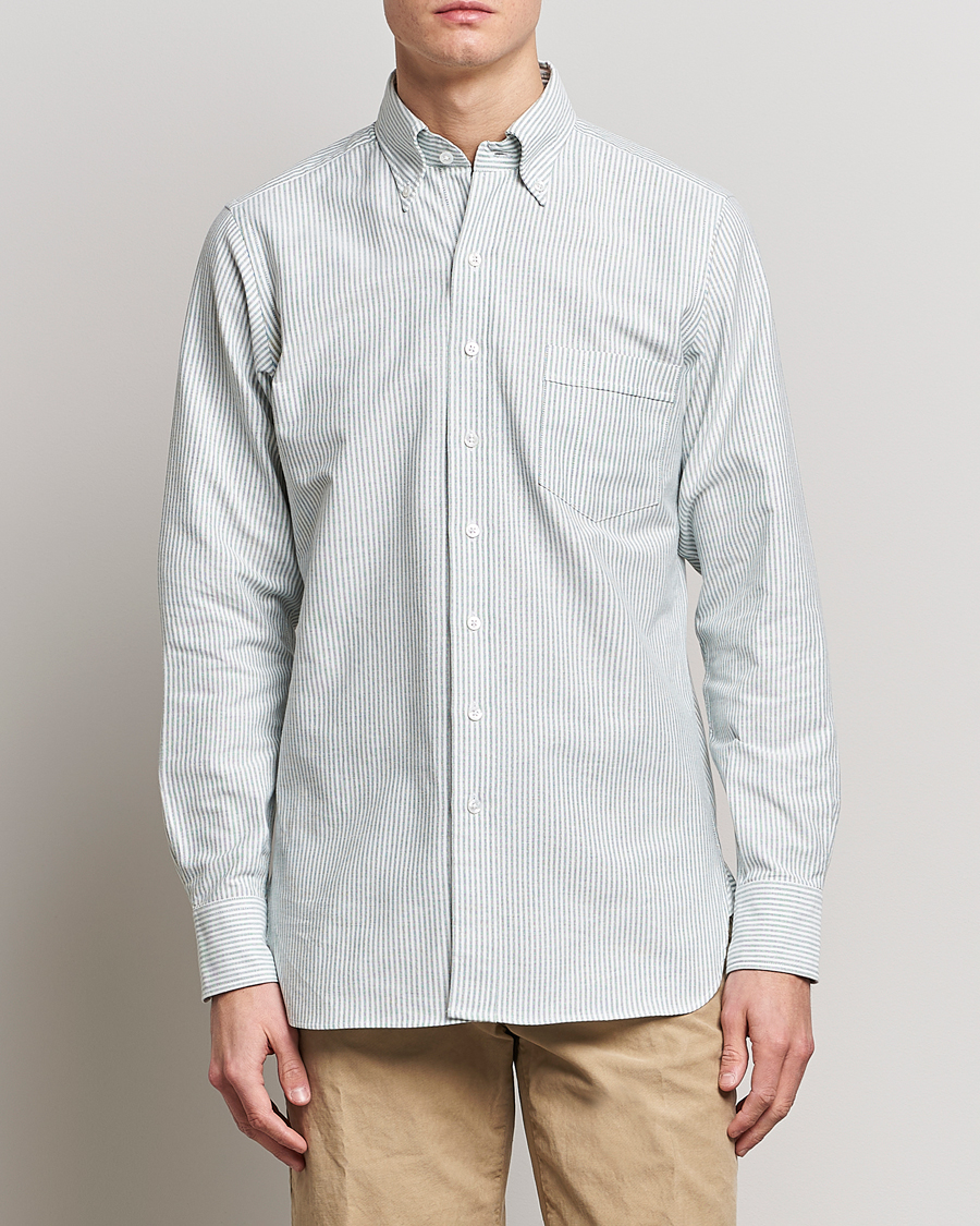 Herre | Afdelinger | Drake's | Striped Button Down Oxford Shirt Light Green