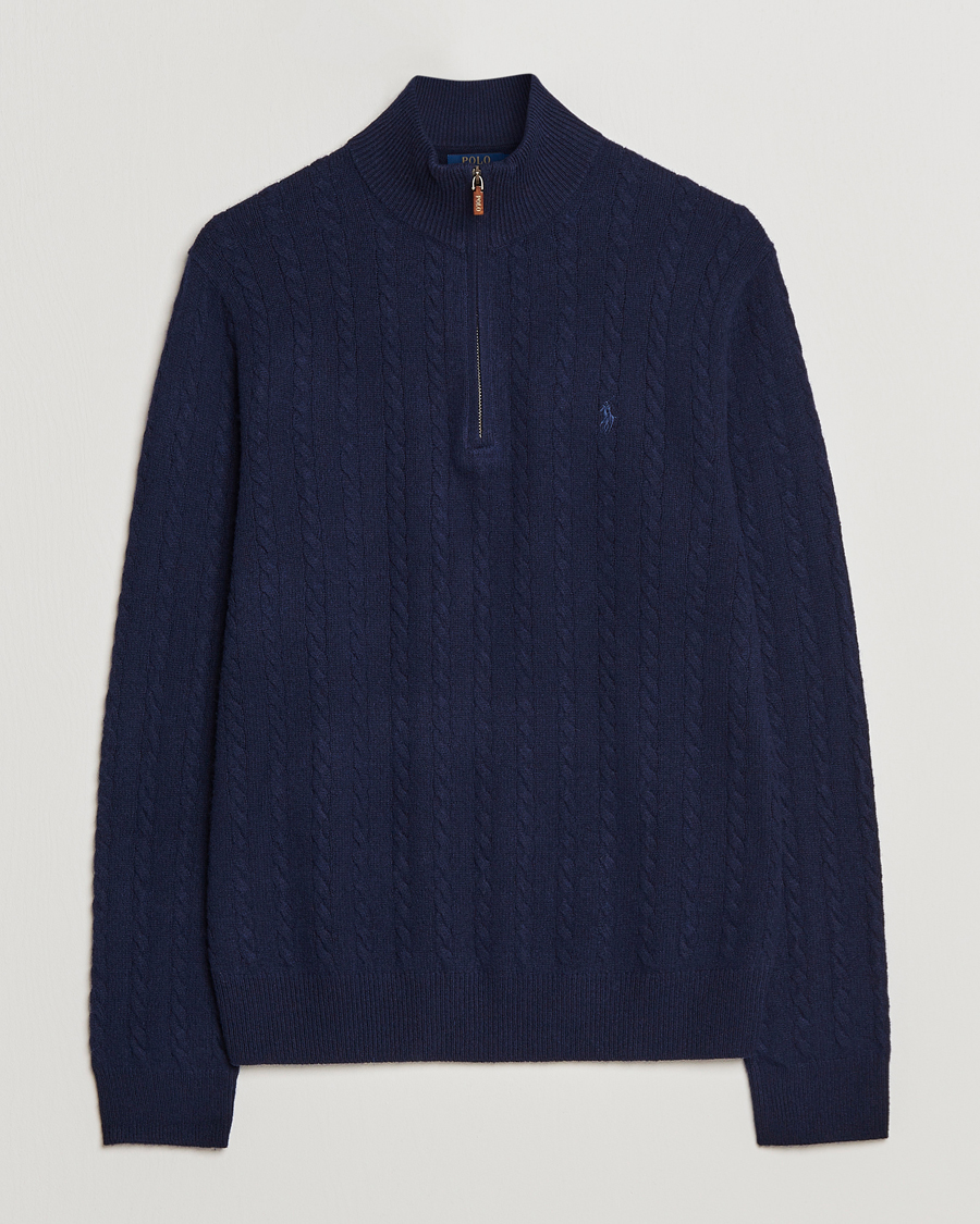 Herre | Trøjer | Polo Ralph Lauren | Cotton/Wool Cable Half-Zip Hunter Navy