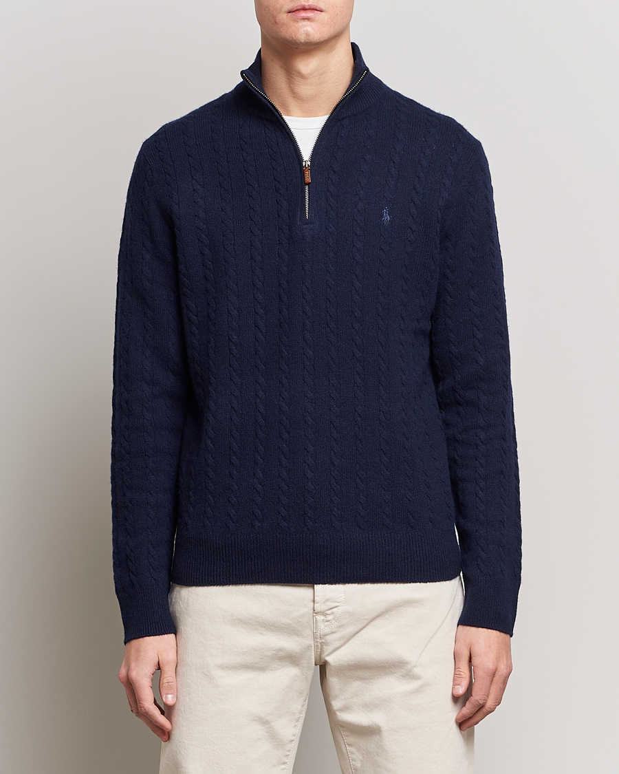 Herre | Trøjer | Polo Ralph Lauren | Cotton/Wool Cable Half-Zip Hunter Navy