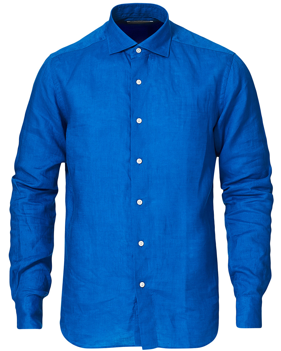 Herre | Skjorter | Kamakura Shirts | Slim Fit Linen Shirt Cobalt Blue