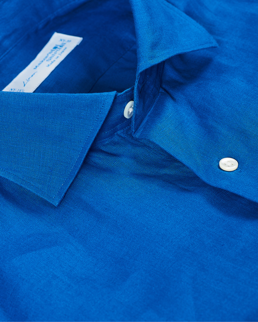 Herre | Skjorter | Kamakura Shirts | Slim Fit Linen Shirt Cobalt Blue