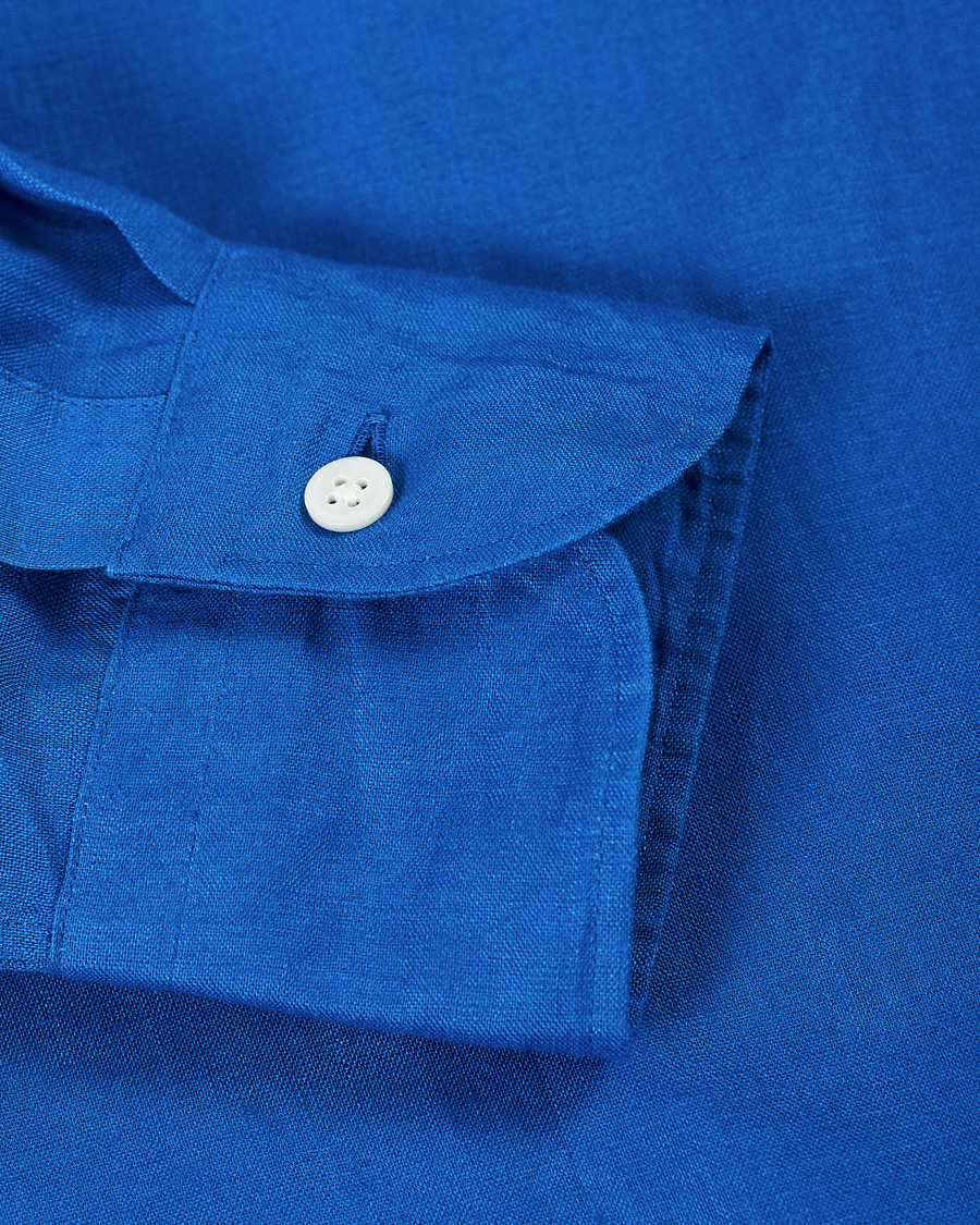 Herre | Skjorter | Kamakura Shirts | Slim Fit Linen Shirt Cobalt Blue