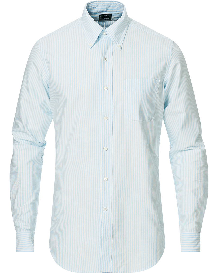 Herre | Casual | Kamakura Shirts | Slim Fit Oxford BD Sport Shirt Light Blue Stripe