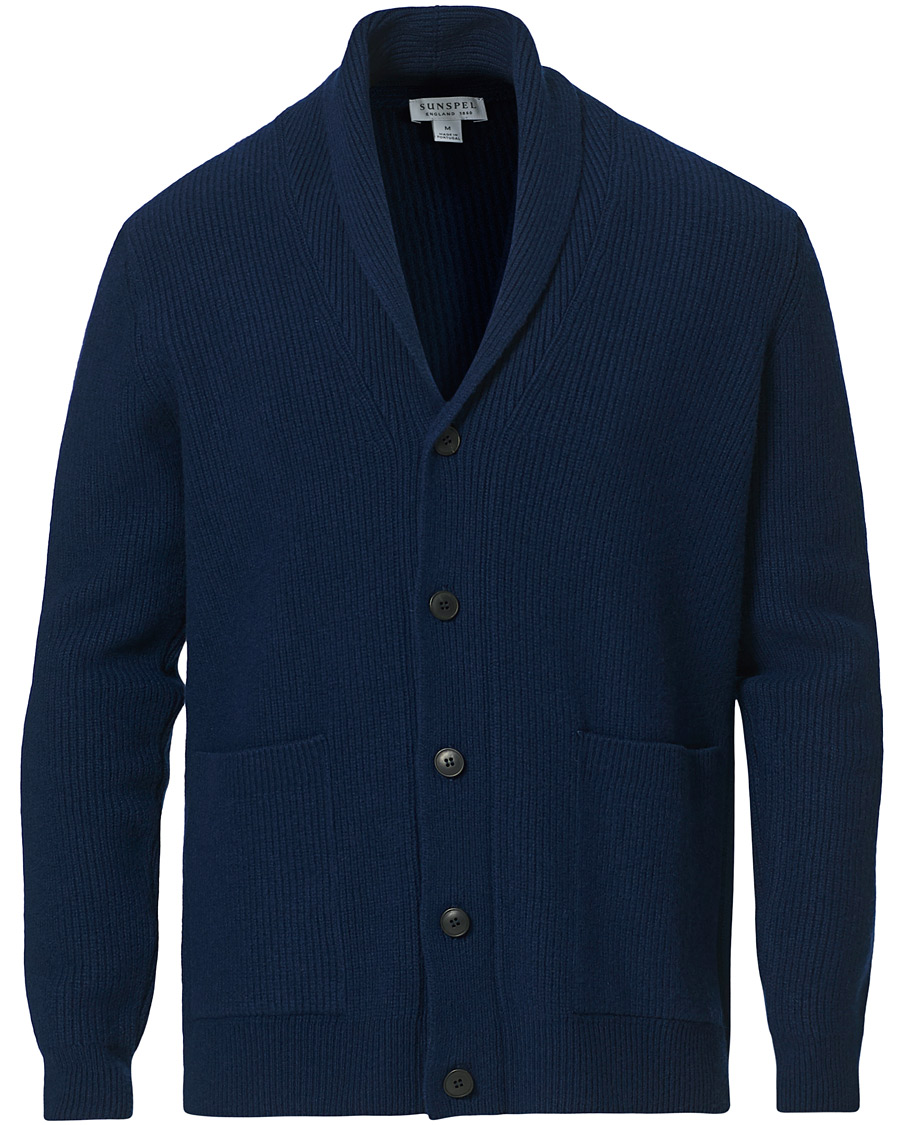 Herre | Trøjer | Sunspel | Wool/Cashmere Shawl Neck Cardigan Dark Navy Melange