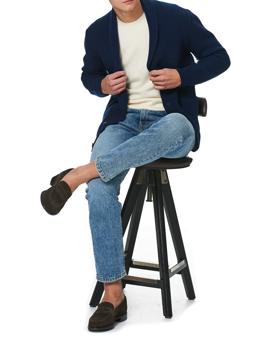 Herre | Trøjer | Sunspel | Wool/Cashmere Shawl Neck Cardigan Dark Navy Melange