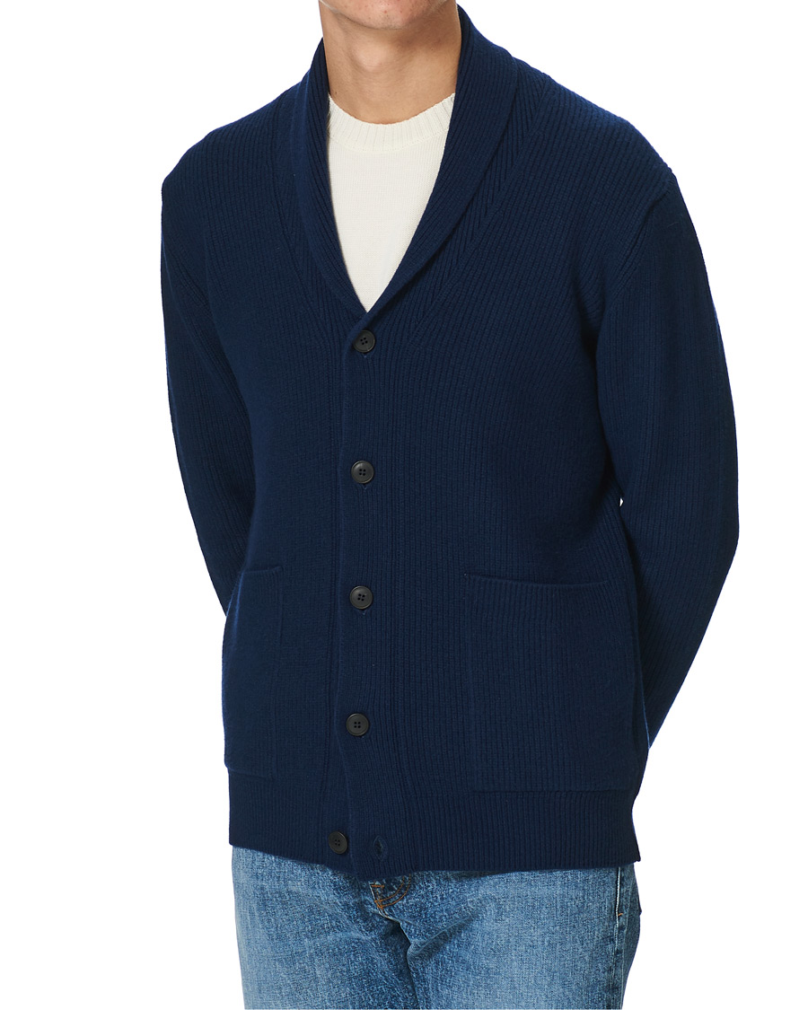 Herre | Trøjer | Sunspel | Wool/Cashmere Shawl Neck Cardigan Dark Navy Melange