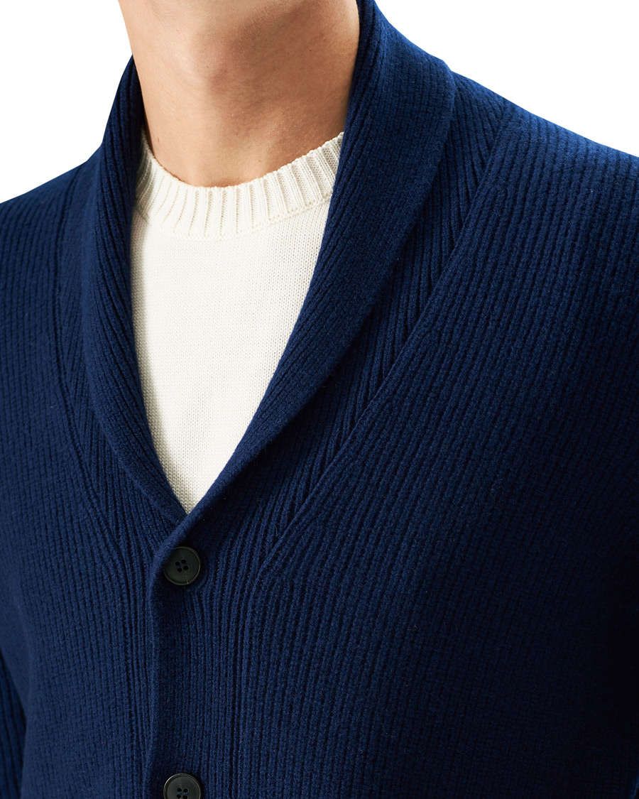 Herre | Trøjer | Sunspel | Wool/Cashmere Shawl Neck Cardigan Dark Navy Melange
