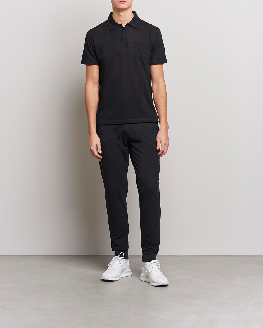 Herre | Polotrøjer | Sunspel | Active Pique Polo Black