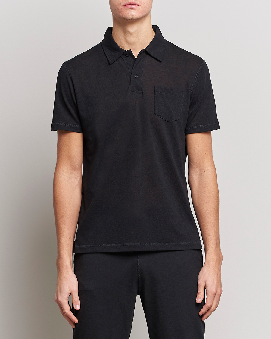 Herre | Tøj | Sunspel | Active Pique Polo Black