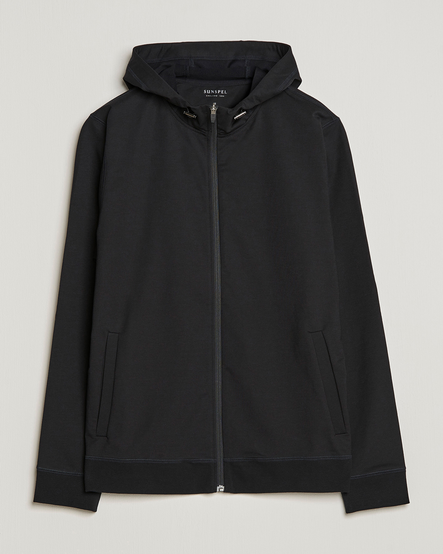 Herre | Trøjer | Sunspel | Active Full Zip Hood Black
