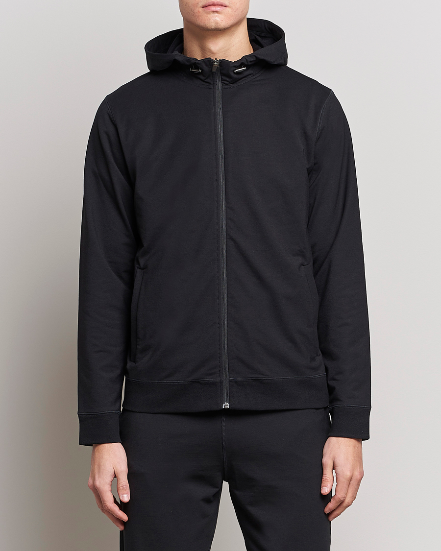 Herre | Trøjer | Sunspel | Active Full Zip Hood Black