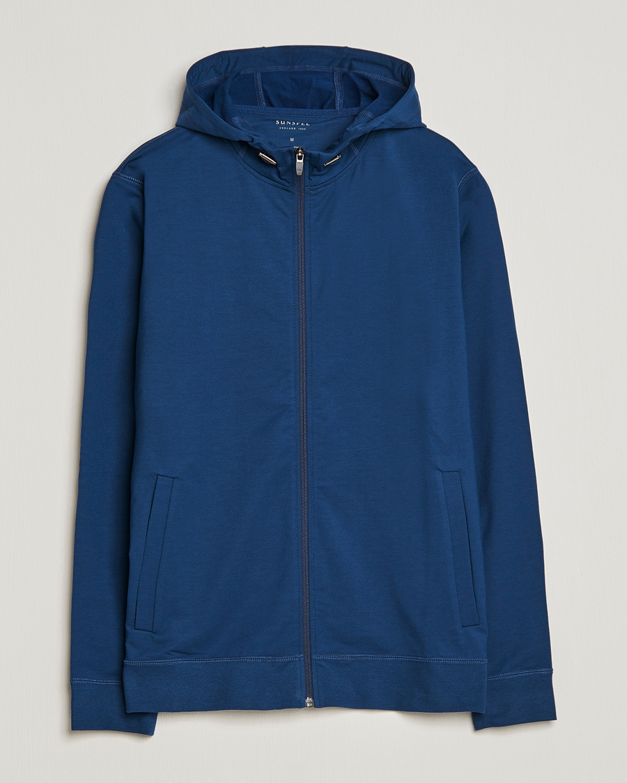 Herre |  | Sunspel | Active Full Zip Hood Navy