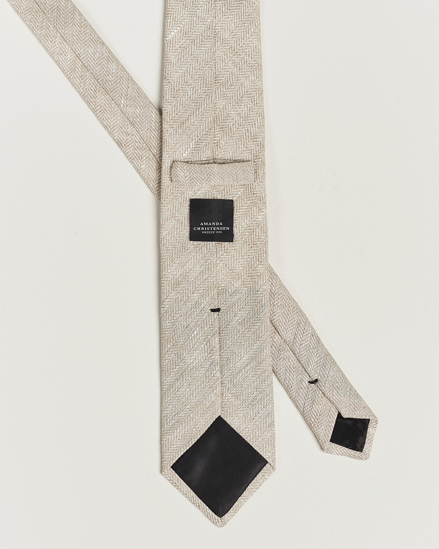 Herre | Amanda Christensen Linen Herringbone 8cm Tie Ecru | Amanda Christensen | Linen Herringbone 8cm Tie Ecru