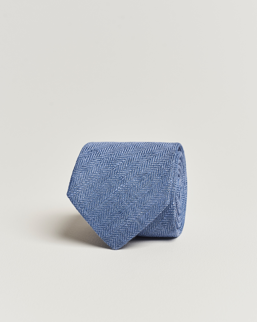 Herre | Amanda Christensen Linen Herringbone 8cm Tie Blue | Amanda Christensen | Linen Herringbone 8cm Tie Blue