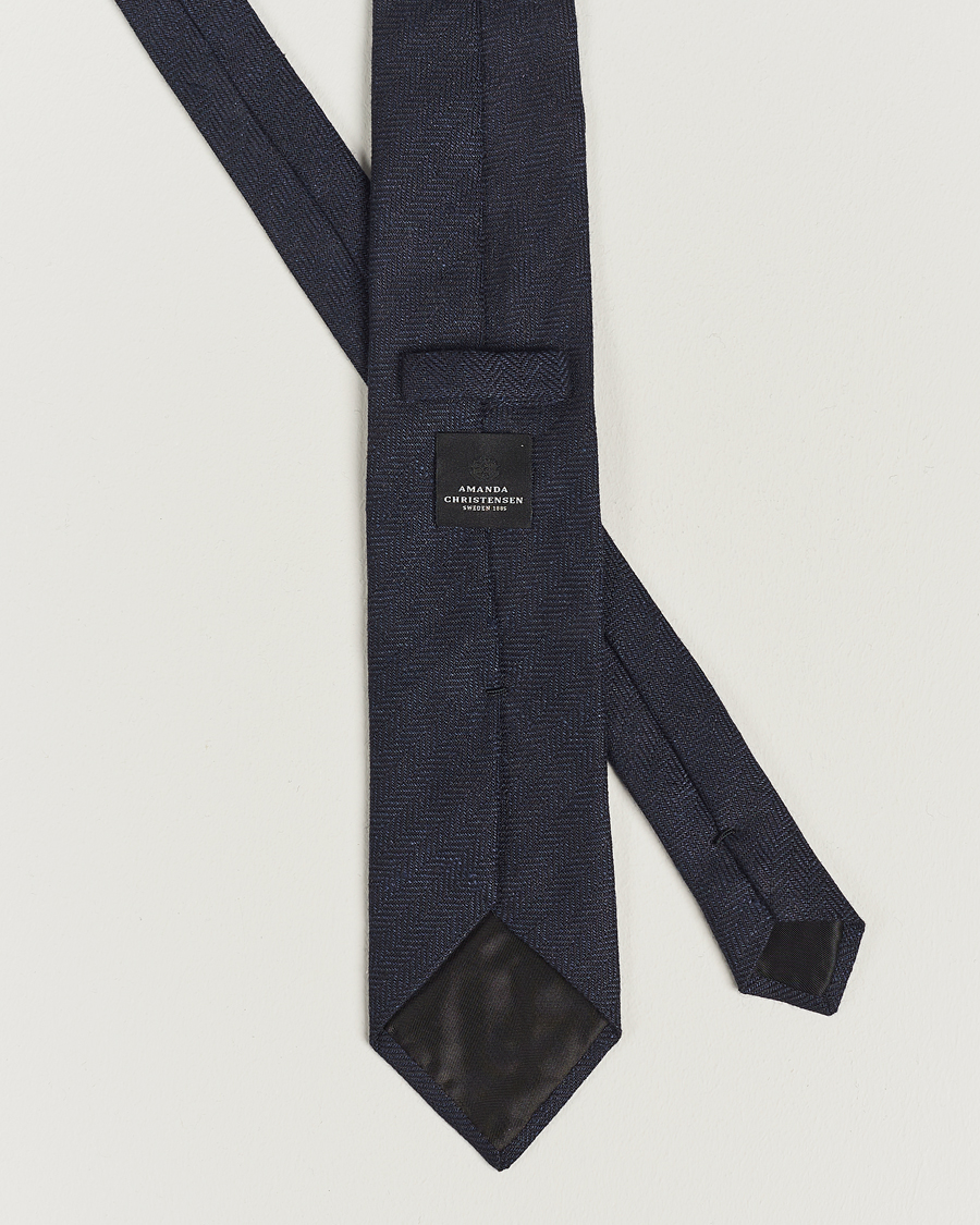 Herre | Amanda Christensen Linen Herringbone 8cm Tie Navy | Amanda Christensen | Linen Herringbone 8cm Tie Navy