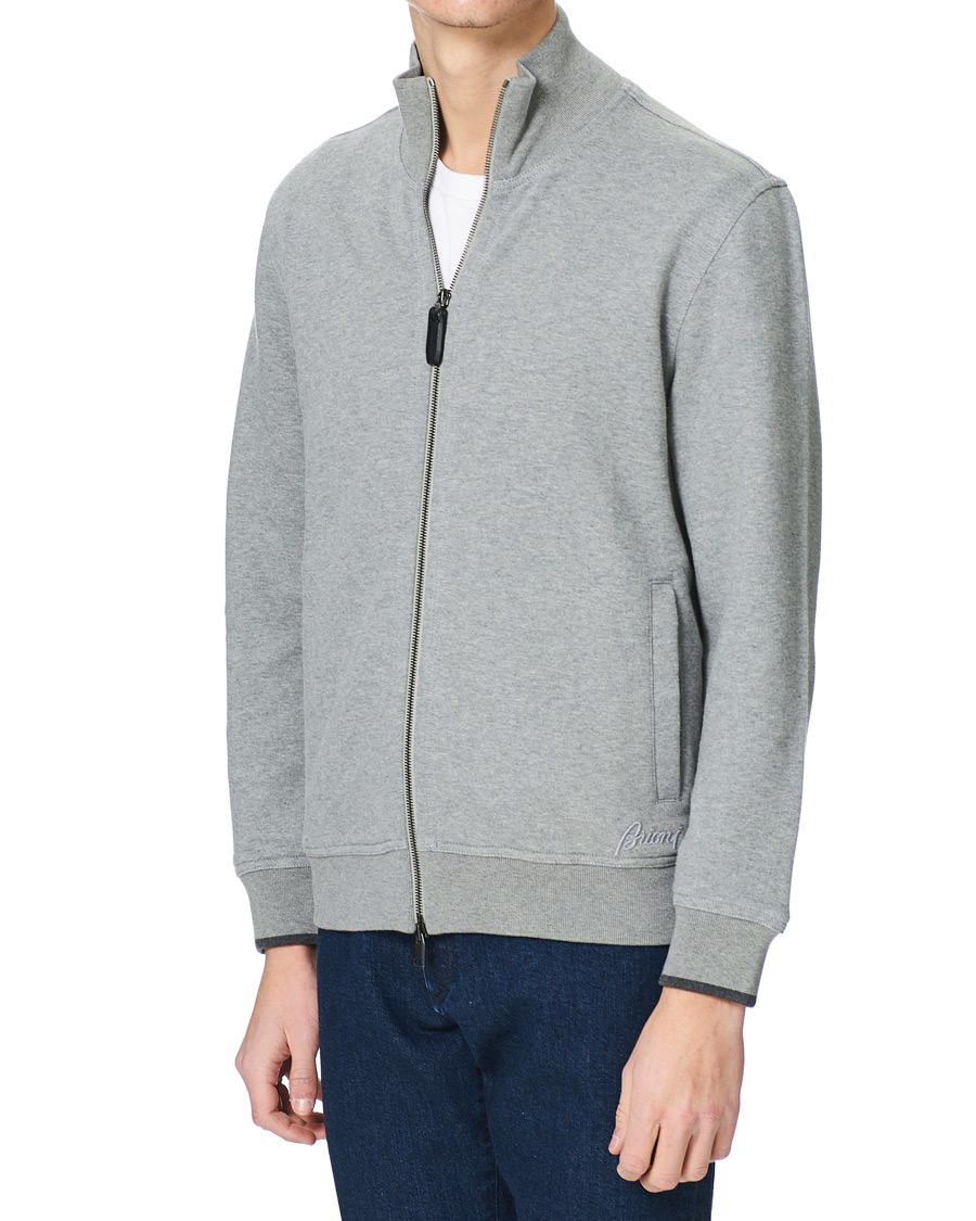 Herre | Trøjer | Brioni | French Terry Cotton Zip Sweater Light Grey