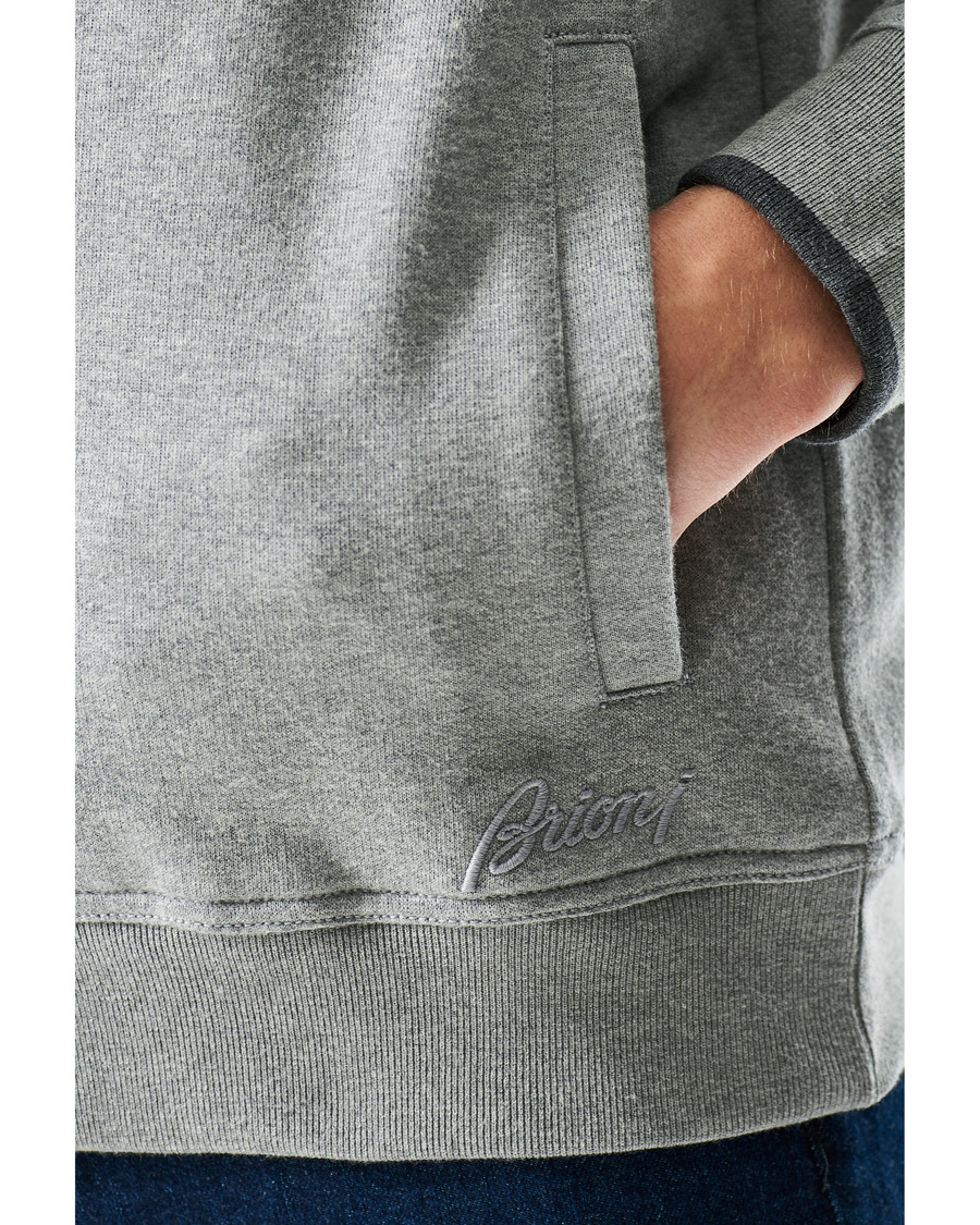 Herre | Trøjer | Brioni | French Terry Cotton Zip Sweater Light Grey