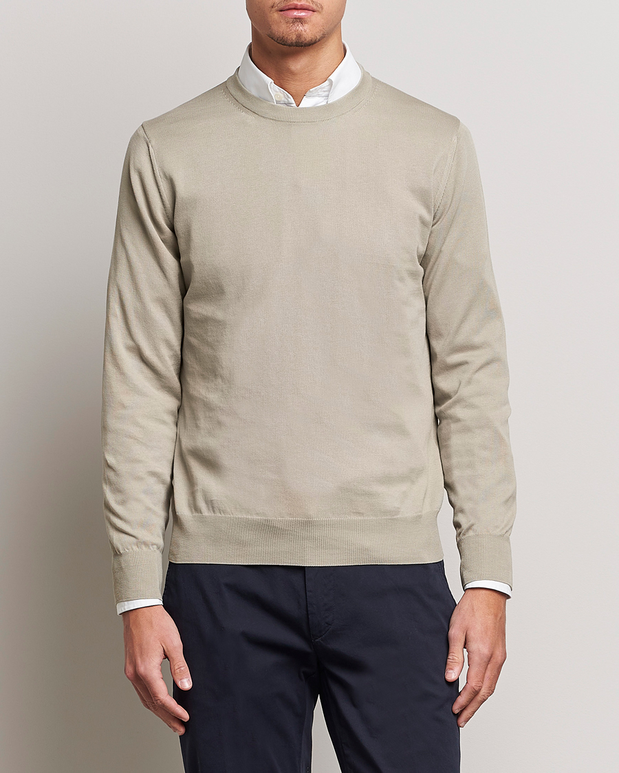 Herre | Canali | Canali | Cotton Crew Neck Pullover Sage