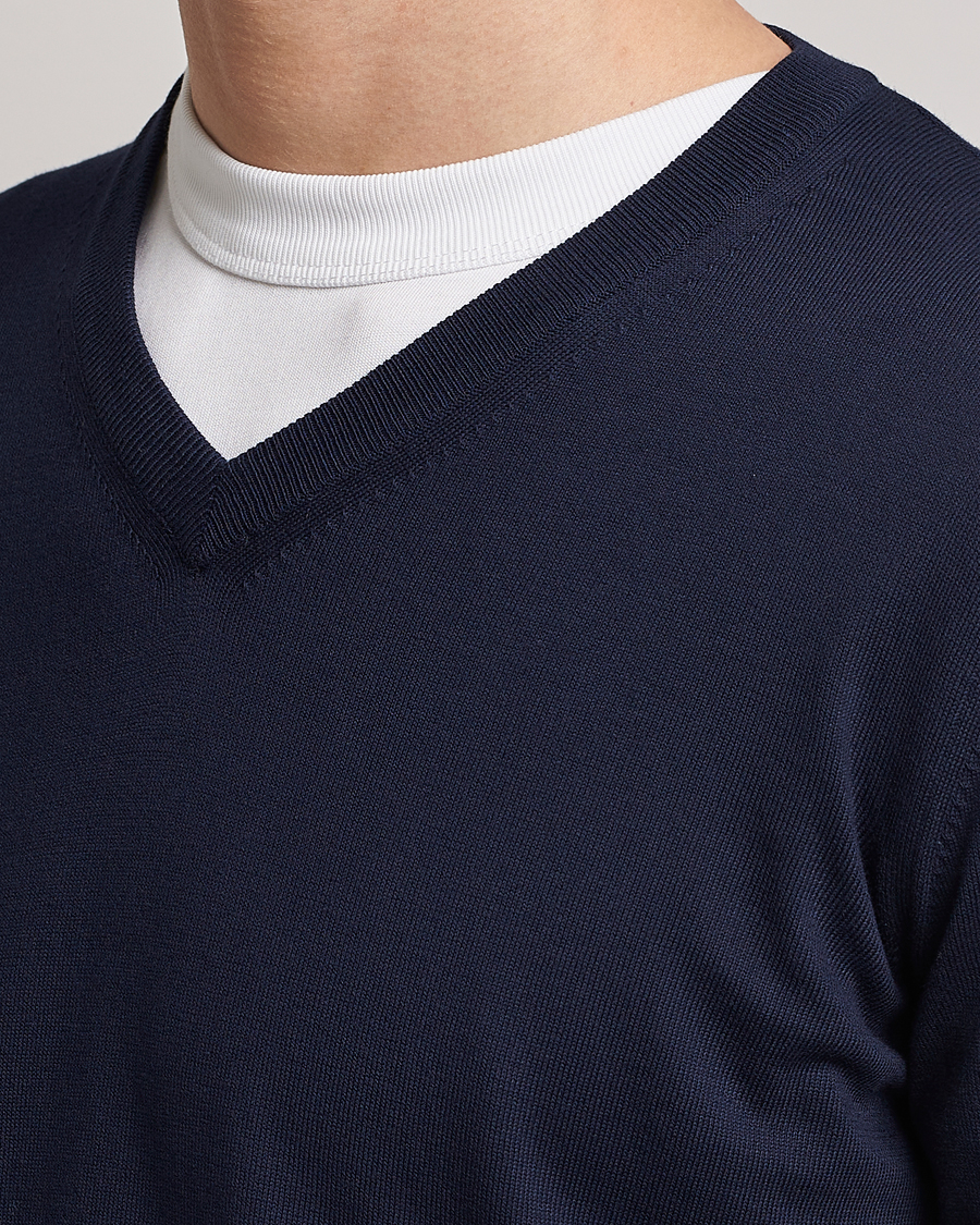 Herre | Trøjer | Canali | Cotton V-Neck Pullover Navy