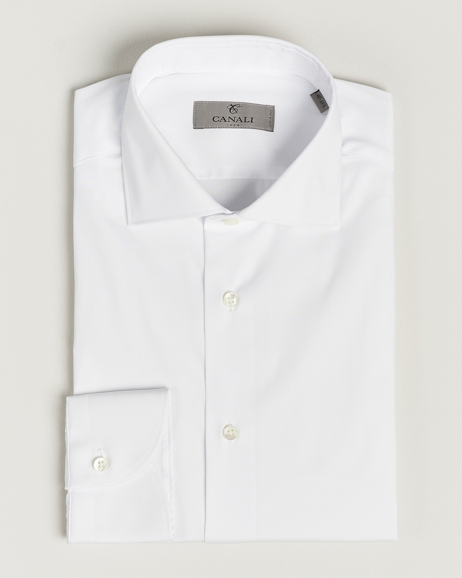 Herre | Skjorter | Canali | Slim Fit Cotton/Stretch Shirt White