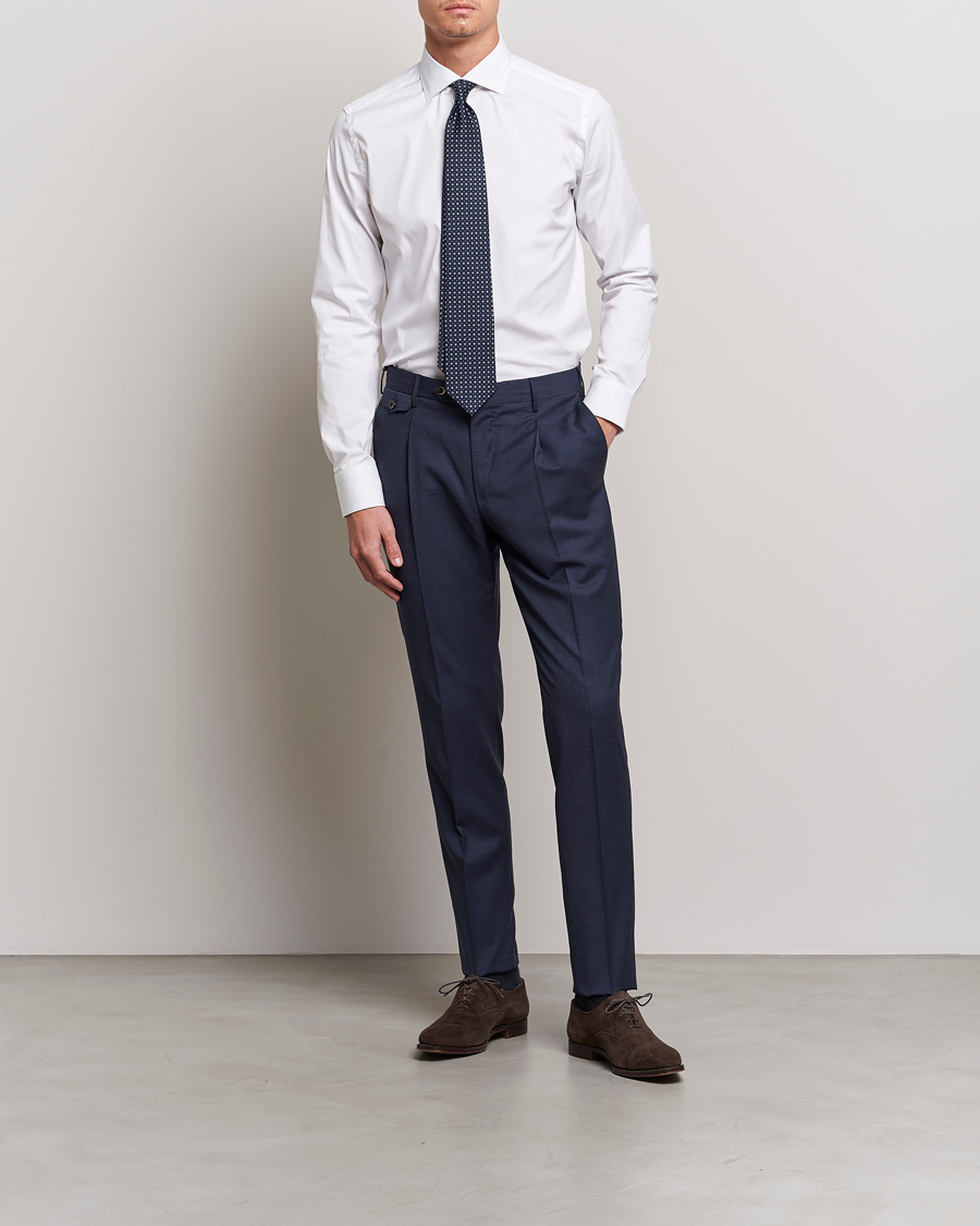 Herre | Festive | Canali | Slim Fit Cotton/Stretch Shirt White