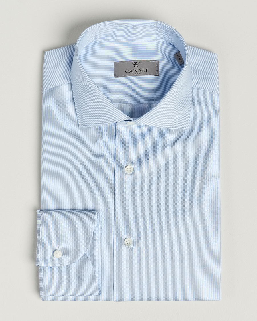Herre | Skjorter | Canali | Slim Fit Striped Cotton Shirt Light Blue