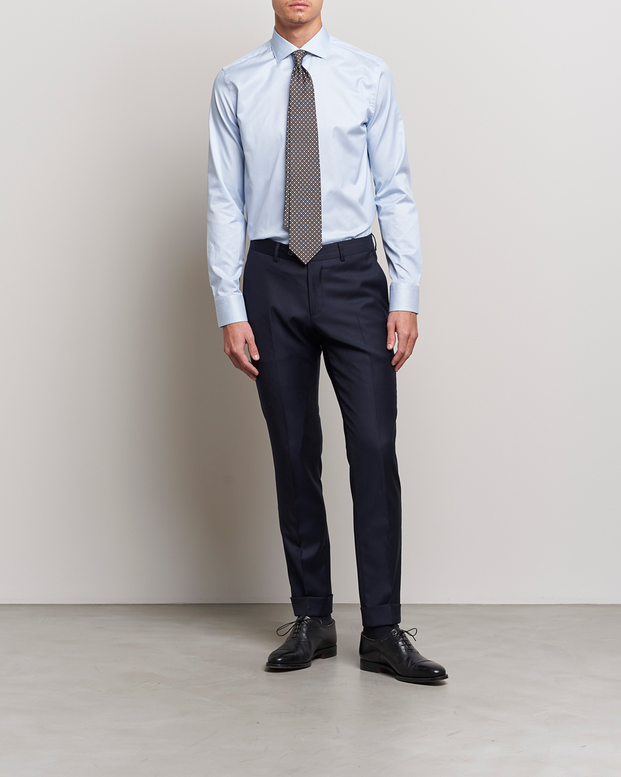 Herre |  | Canali | Slim Fit Striped Cotton Shirt Light Blue