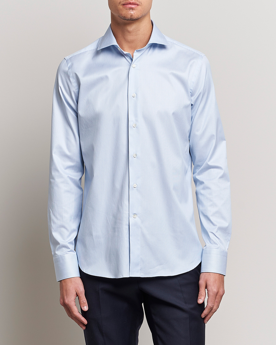 Herre | Canali | Canali | Slim Fit Striped Cotton Shirt Light Blue