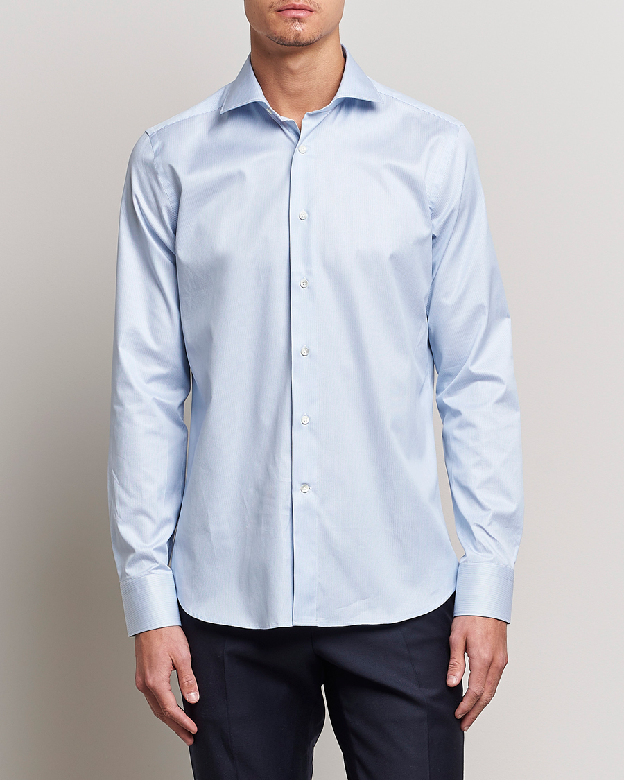 Herre | Tøj | Canali | Slim Fit Striped Cotton Shirt Light Blue