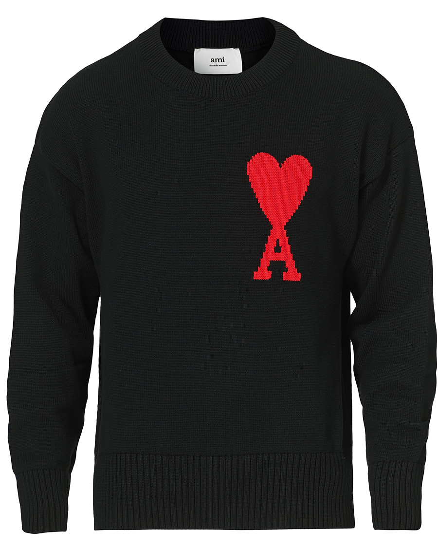 Herre | Trøjer | AMI | Big Heart Knitted Crew Neck Black